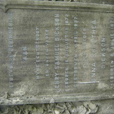DICKSON Henry Samuel 1872-1937 &amp; Anna Dorathea 1871-1952