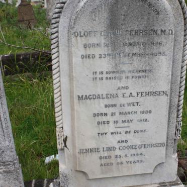 FEHRSEN Oloff G. de W. 1816-1895 :: FEHRSEN Magdalena E.A. nee de WET 1830-1912 :: COOKE Jennie Lind nee FEHRSEN -1944