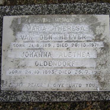 HEEVER Maria Theresa, van den 1891-1971 :: OLDENDORF Johanna Alethea 1893-1931