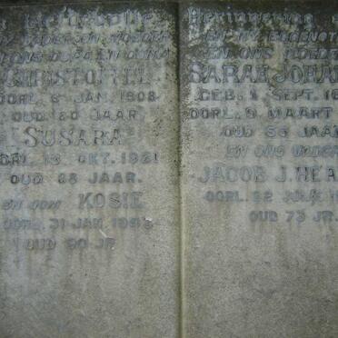 HEANEY Jacob J. -1943 &amp; Sarah Johanna 1893-1938 :: ? Christoffel -1908 &amp; Susara -1921 :: ? Kosie -194?