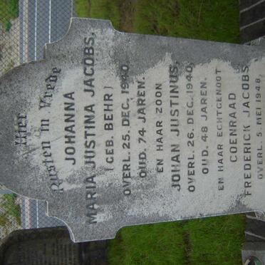 JACOBS Coenraad Frederick  -1948 &amp; Johanna Maria Justina BEHR -1940 :: JACOBS Johan Justinus -1940