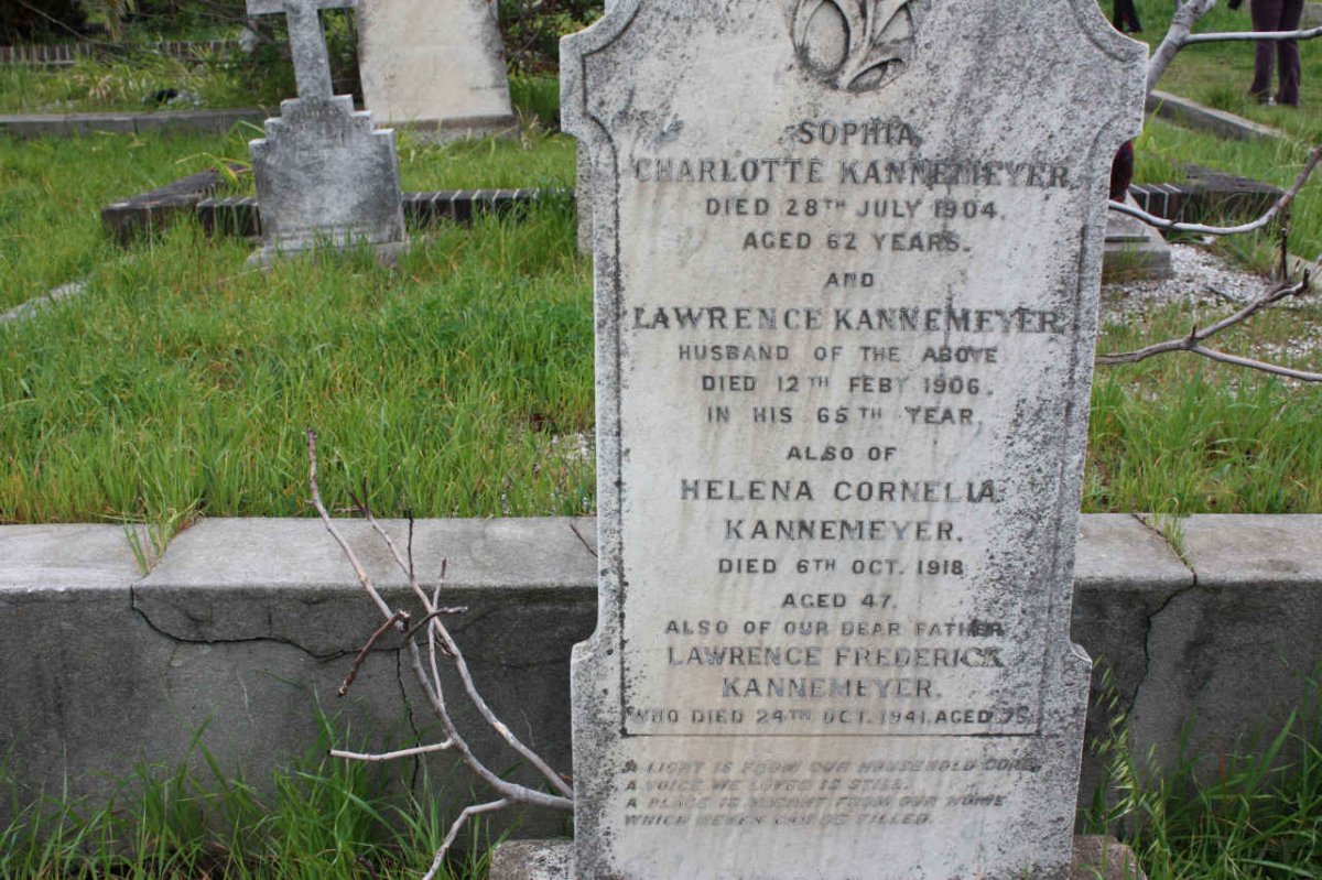 KANNEMEYER Lawrence 1906 &amp; Sophia Charlotte -1904 :: KANNEMEYER Helena Cornelia -1918 :: KANNEMEYER Lawrence -1941
