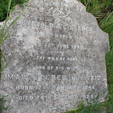 KLERCK Reynhold A.C. 1842-1893 &amp; Mary TAIT 1848-1928