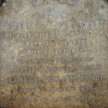 LESAR George William 1854-1912 &amp; Maria Elizabeth Scharmenhoff 1854-1897