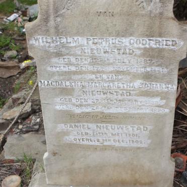 NIEUWSTAD Wilhelm Petrus Godfried 1887-1887 :: NIEUWSTAD Magdalena Margaretha Johanna 1889-1890 :: NIEUWSTAD Daniel 1901-1902