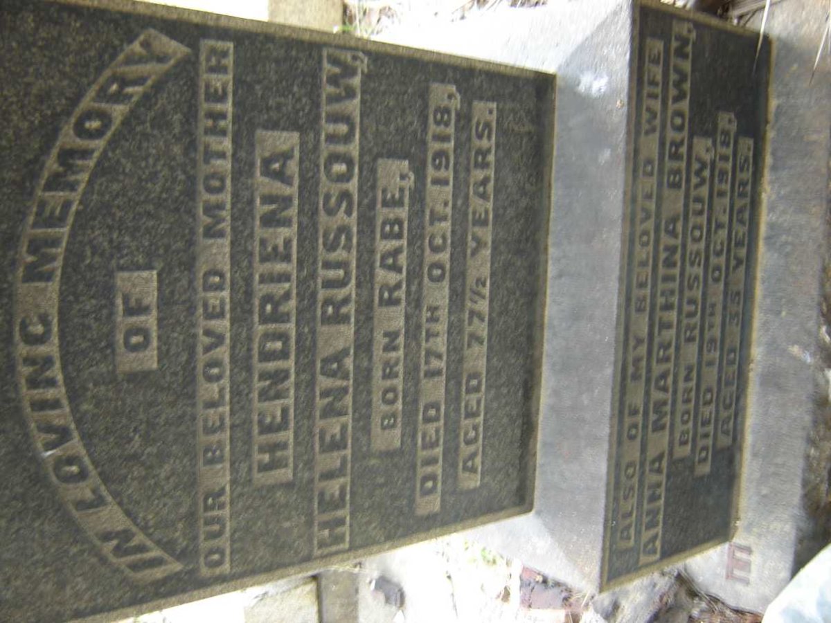 RUSSOUW Hendriena Helena nee RABE -1918 :: BROWN Anna Marthina nee RUSSOUW -1918