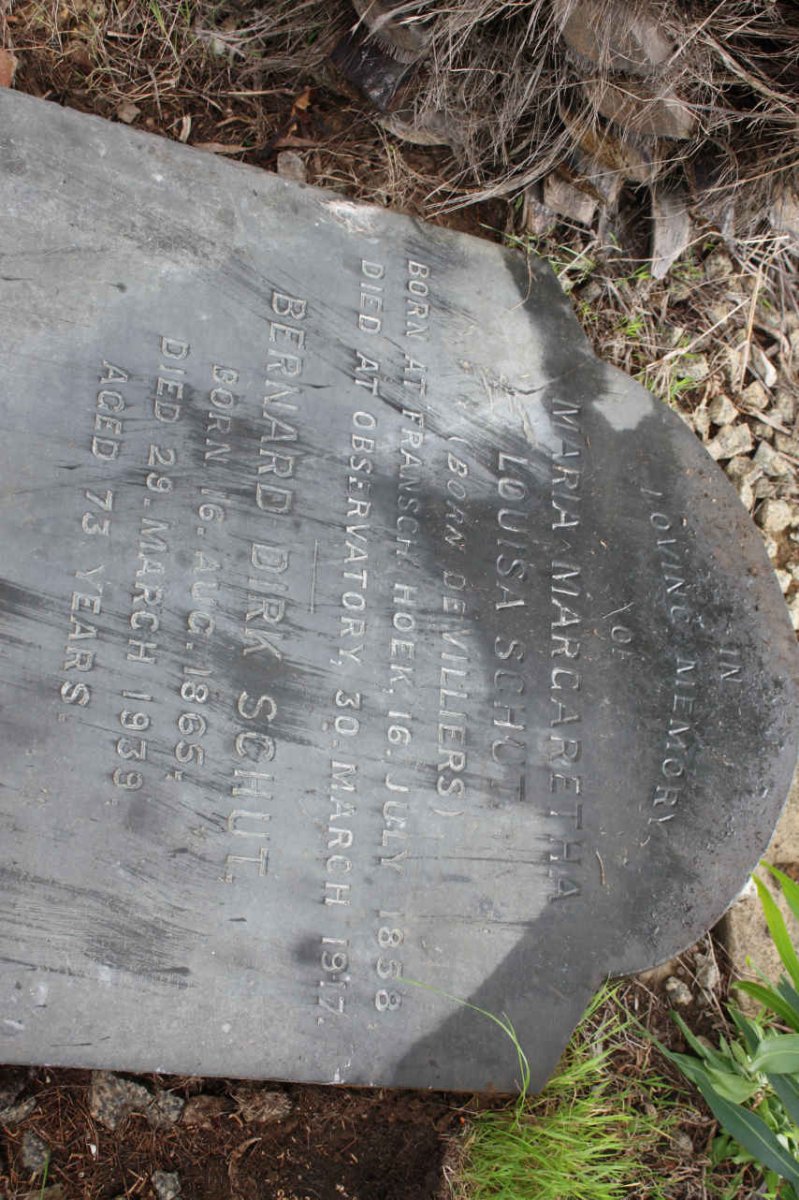 SCHUT Bernard Dirk 1865-1939 &amp; Maria Margaretha Louisa de VILLIERS 1858-1917