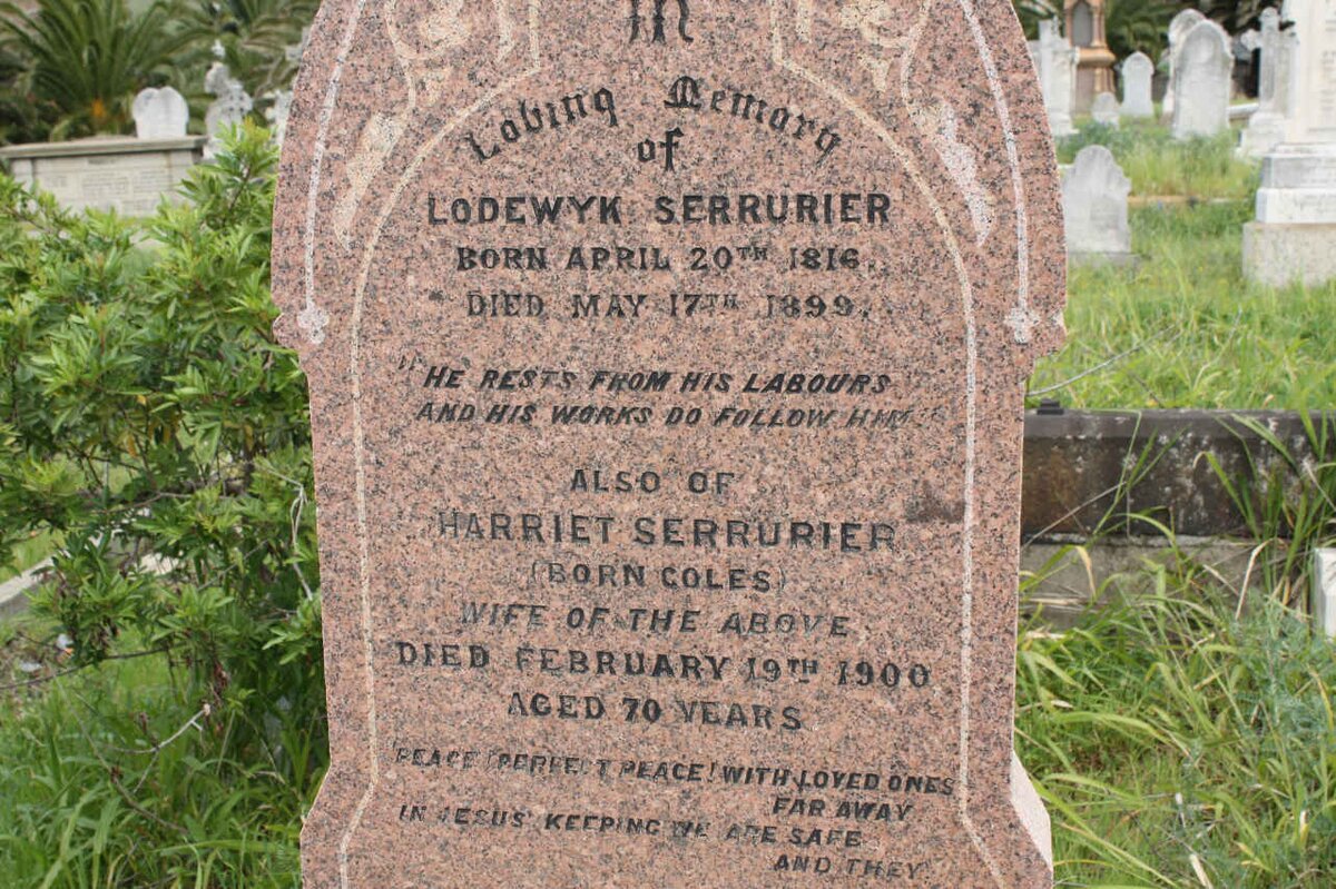 SERRURIER Lodewyk 1816-1899 &amp; Harriet COLES -1900