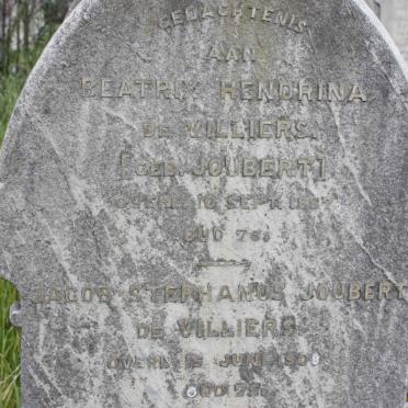 VILLIERS Beatrix Hendrina, de nee JOUBERT -1887 :: DE VILLIERS Jacob Stephanus Joubert -1908