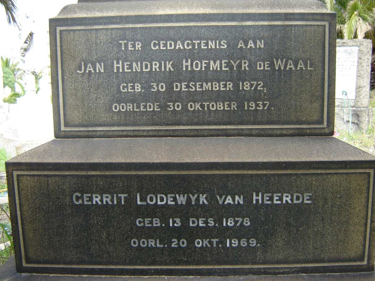 WAAL Jan Hendrik Hofmeyr, de 1872-1937 :: VAN HEERDE Gerrit Lodewyk 1878-1969