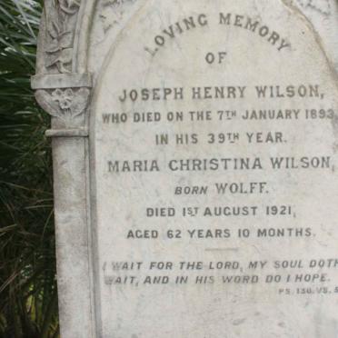 WILSON Joseph Henry -1893 &amp; Maria Christina WOLFF -1921