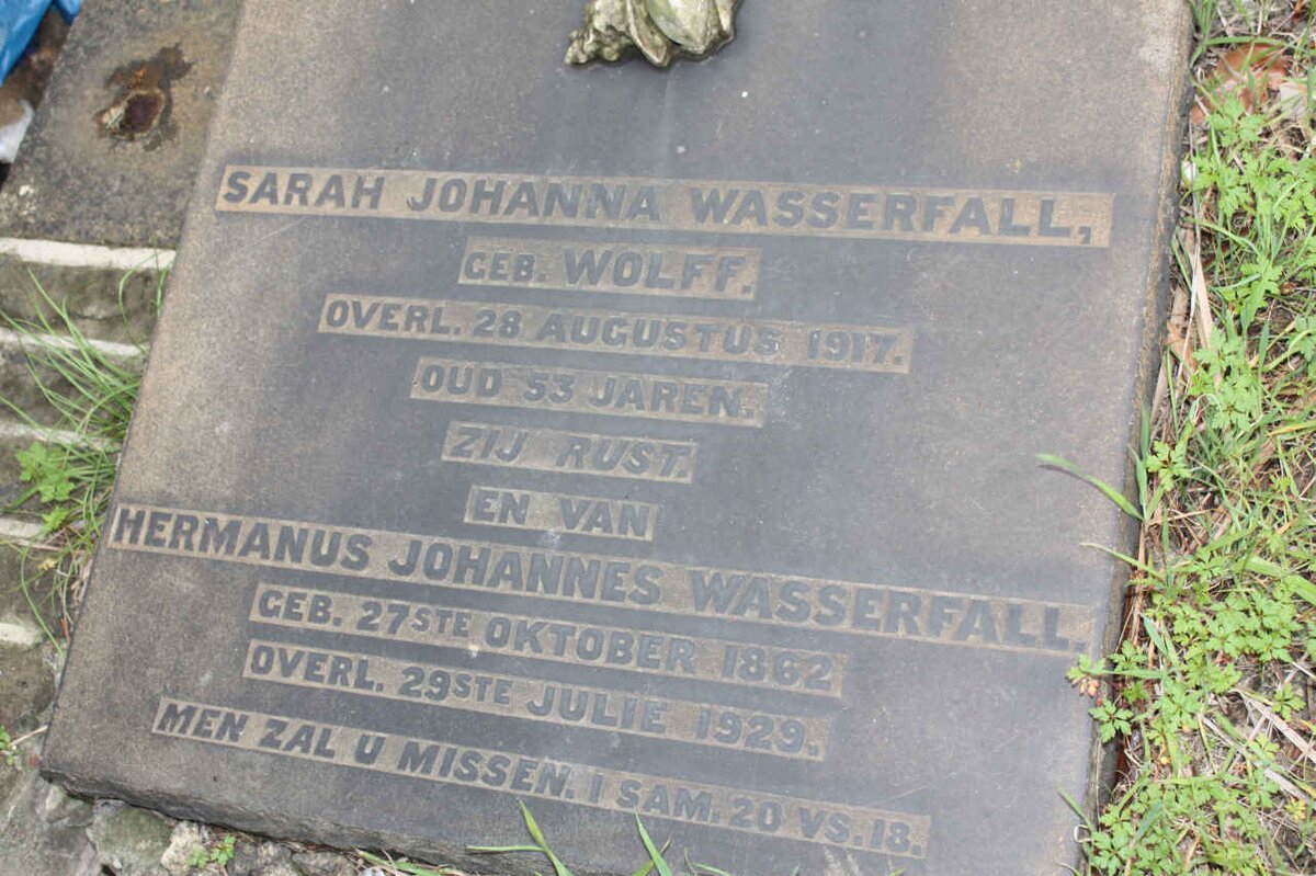 WASSERFALL Hermanus Johannes 1862-1929 &amp; Sarah Johanna WOLFF 1862-1929