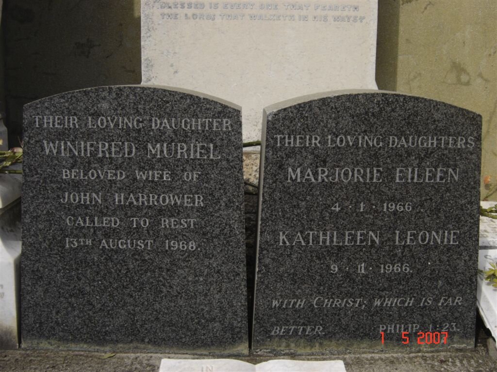 HARROWER Winifred Muriel -1968 :: HARROWER Marjorie Eileen -1966 :: HARROWER Kathleen Leonie -1966