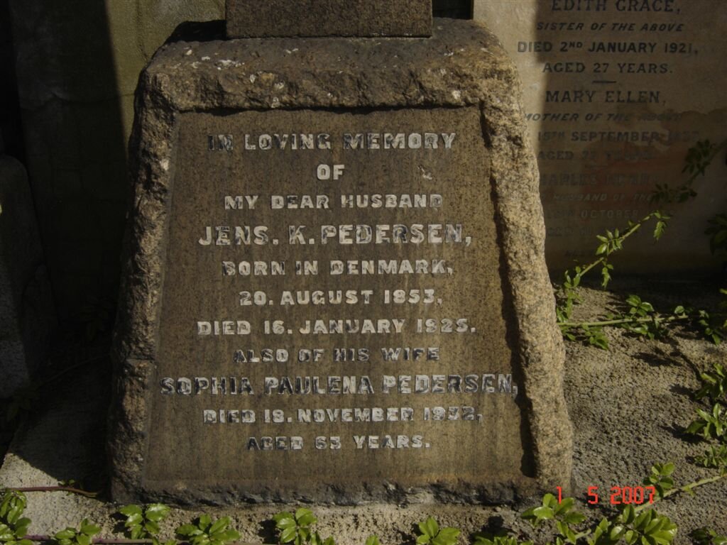 PEDERSON Jens K. 1853-1925 &amp; Sophia Paulena -1932