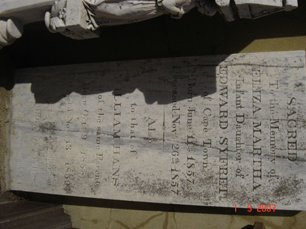 SYFRET Eliza Martha 1857-1857 :: SYFERT William Hans 1858-1959