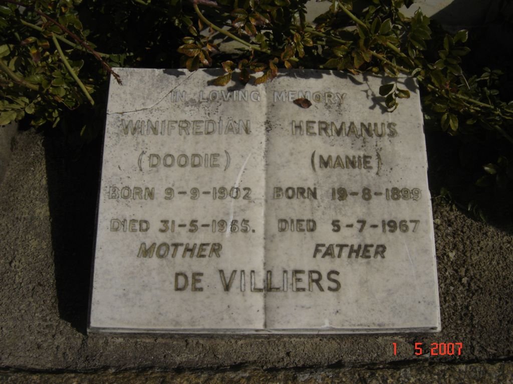 VILLIERS Hermanus, de 1899-1967 &amp; Winifredian 1902-1965