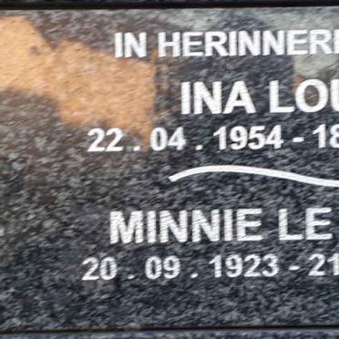 LOUW Ina 1954-2011 :: LE ROUX Minnie 1923-2020