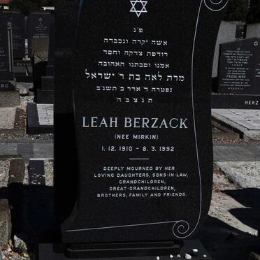 BERZACK Leah nee MIRKIN 1910-1992