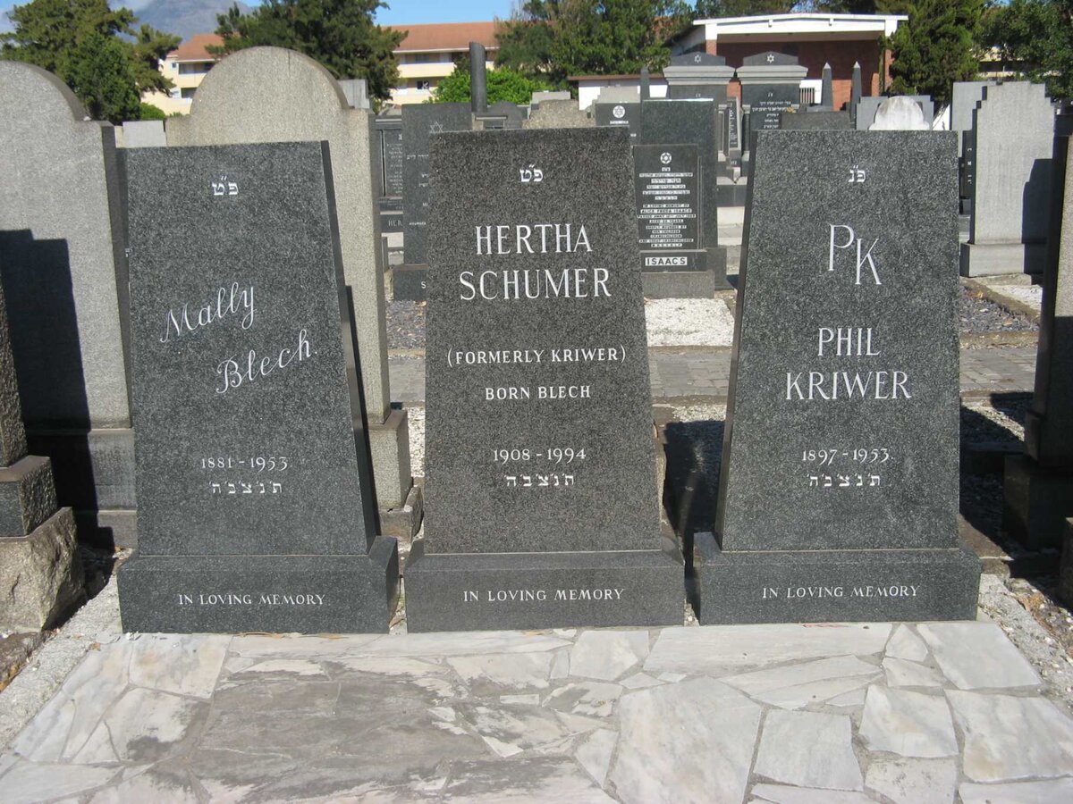 BLECH Mally 1881-1953 ::  KRIWER Phil 1897-1953 :: SCHUMER Hertha formerly KRIWER nee BLECH 1908-1994