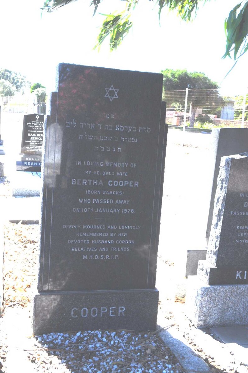 COOPER Bertha nee ZAACKS -1978