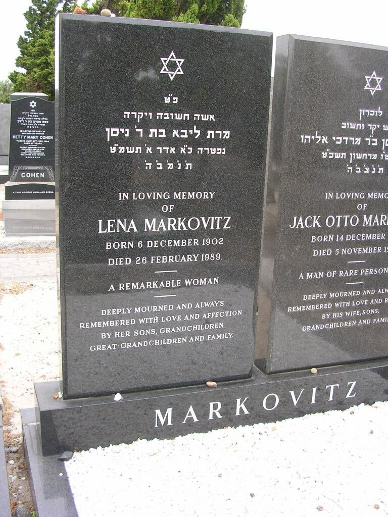 MARKOVITZ Jack Otto 1898-1968 &amp; Lena 1902-1989