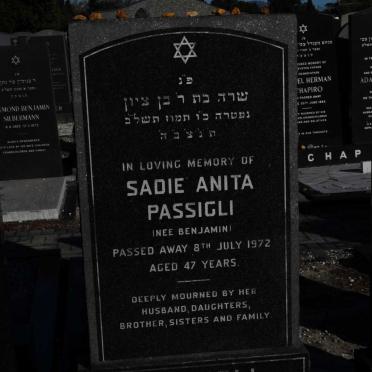 PASSIGLI Sadie Anita nee BENJAMIN -1972