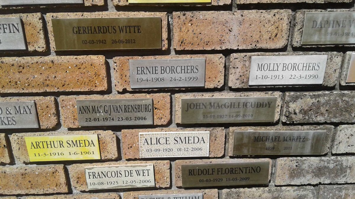 WITTE Gerhardus 1942-2012 :: BORCHERS Ernie 1908-1999 &amp; Molly 1913-1990 :: MARITZ Michael 1959-2011