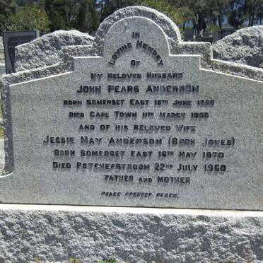 ANDERSON John Pears 1866-1956 &amp; Jessie May JONES 1870-1960