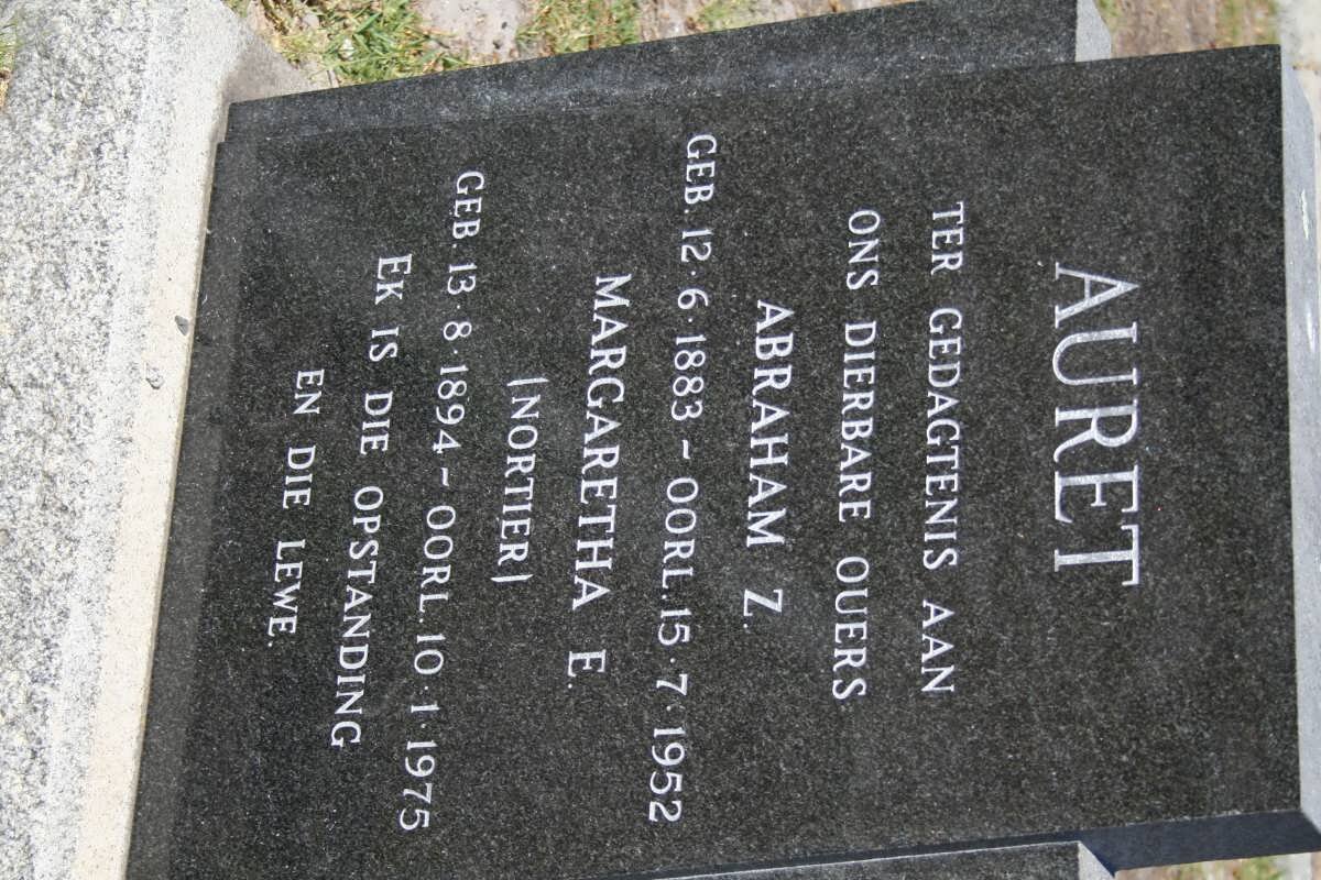 AURET Abraham Z. 1883-1952 &amp; Margaretha E. NORTIER 1894-1975