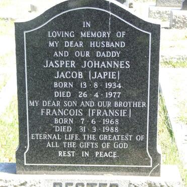 BESTER Jasper Johannes Jacob 1934-1977 :: BESTER Francois 1968-1988