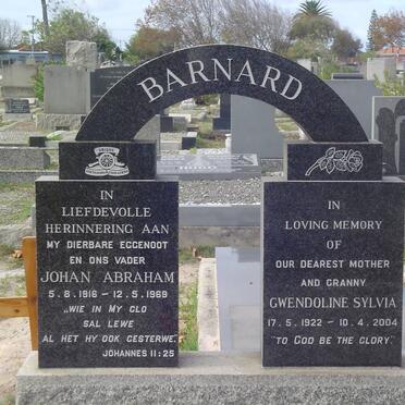 BARNARD Johan Abraham 1916-1969 &amp; Gwendoline Sylvia 1922-2004