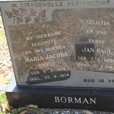 BORMAN Jan Paul 1905-1983 &amp; Maria Jacoba 1914-1974