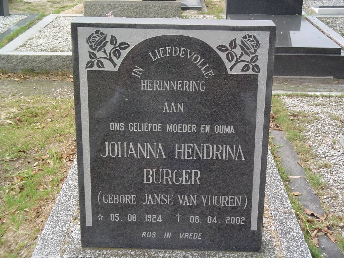 BURGER Johanna Hendrina nee JANSE VAN VUUREN 1924-2002