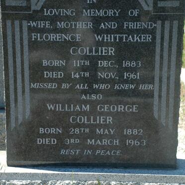 COLLIER William George 1882-1963 &amp; Florence Whittaker 1883-1961