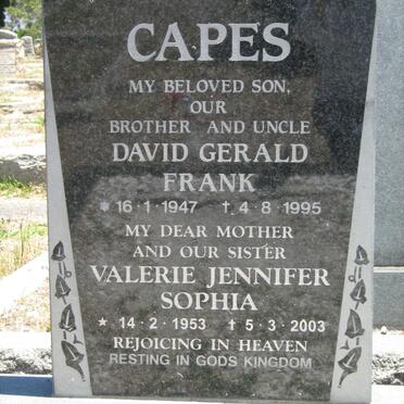 CAPES David Gerald Frank 1947-1995 &amp; Valerie Jennifer Sophia 1953-2003