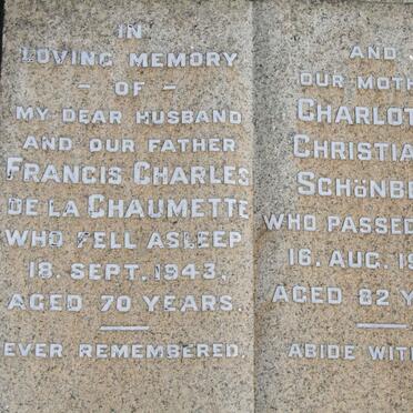 CHAUMETTE Francis Charles, de la -1943 &amp; Charlotta Christiana SCHÖNBERG -1964