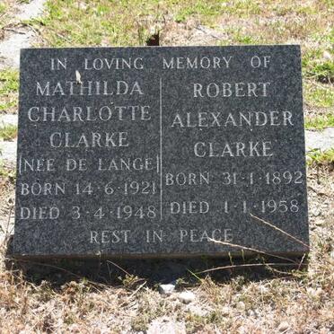 CLARKE Robert Alexander 1892-1958 &amp; Mathilda Charlotte DE LANGE 1921-1948