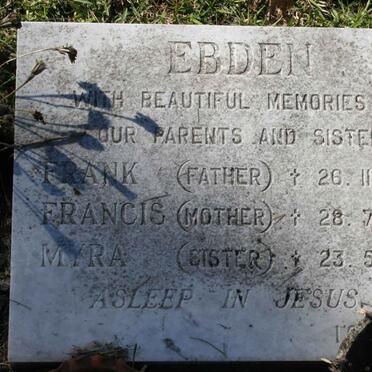 EBDEN Frank -1977 &amp; Francis -1959 :: EBDEN Myra -1962