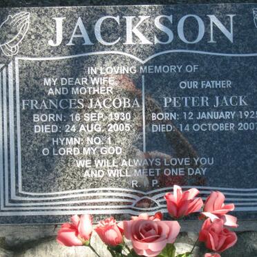 JACKSON Peter Jack 1925-2007 &amp; Frances Jacoba 1930-2005