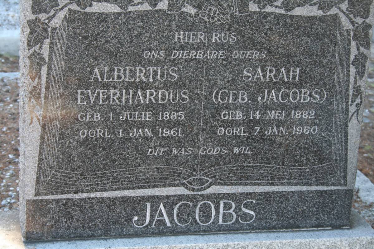 JACOBS Albertus Everhardus 1885-1961 &amp; Sarah JACOBS 1882-1960