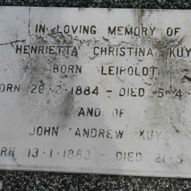 KUYS John Andrew 1883-1981 &amp; Henrietta Christina LEIPOLDT 1884-1971