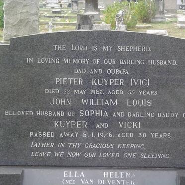KUYPER Pieter -1962 :: ? John William Louis -1976 :: ? Ella Helena nee van DEVENTER