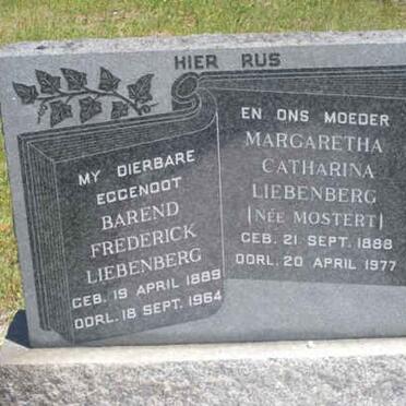 LIEBENBERG Barend Frederick 1889-1964 &amp; Margaretha Catharina MOSTERT 1888-1977