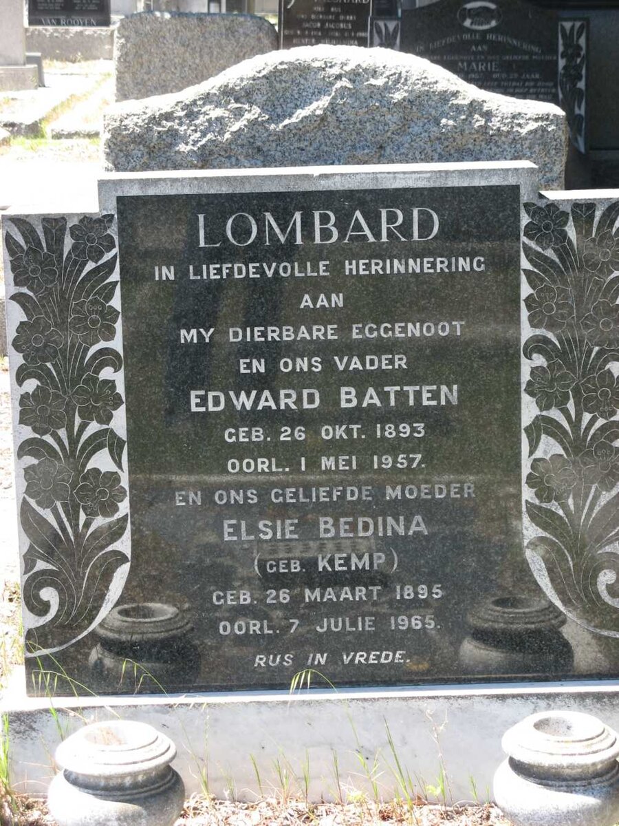 LOMBARD Edward Batten1893-1957 &amp; Elsie Bedina KEMP 1895-1965