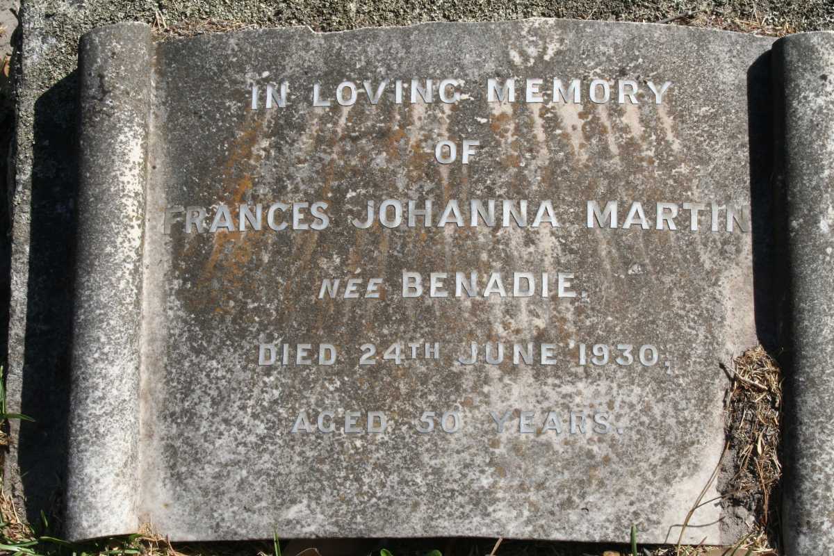 MARTIN Frances Johanna nee BENADIE -1930