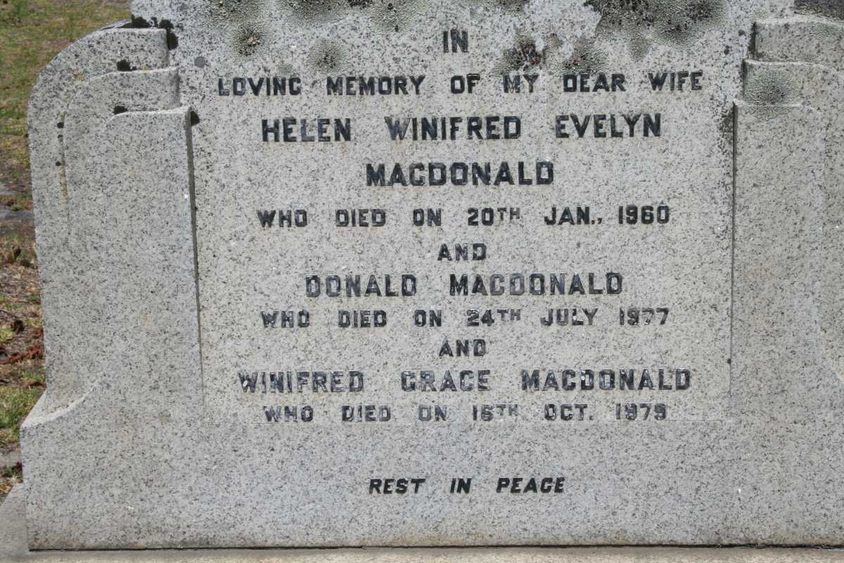 MACDONALD Donald -1977 & Helen Winifred Evelyn -1960 :: MACDONALD Winifred Grace -1979