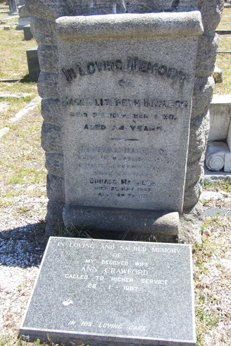 MACLEOD Jane Elizabeth -1930 :: MACLEOD Barbara 1872-19?7 :: MACLEOD Donald  :: CRAWFORD Ann -1967