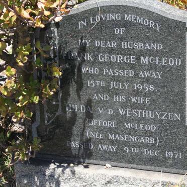 MCLEOD Frank George -1958 & Hilda v.d. WESTHUYZEN voorheen MCLEOD nee MASENGARB -1971