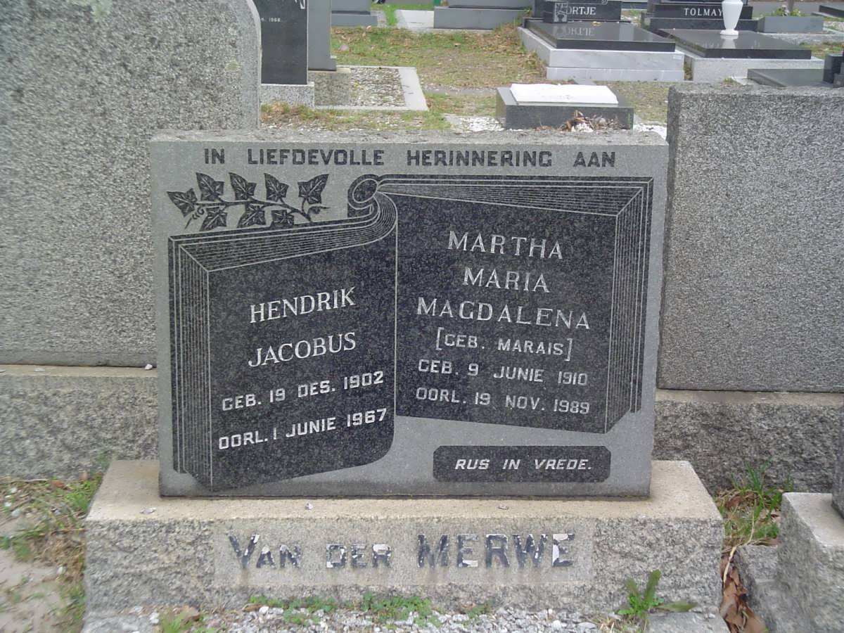 MERWE Hendrik Jacobus, van der 1902-1967 & Martha Maria Magdalena MARAIS 1910-1989