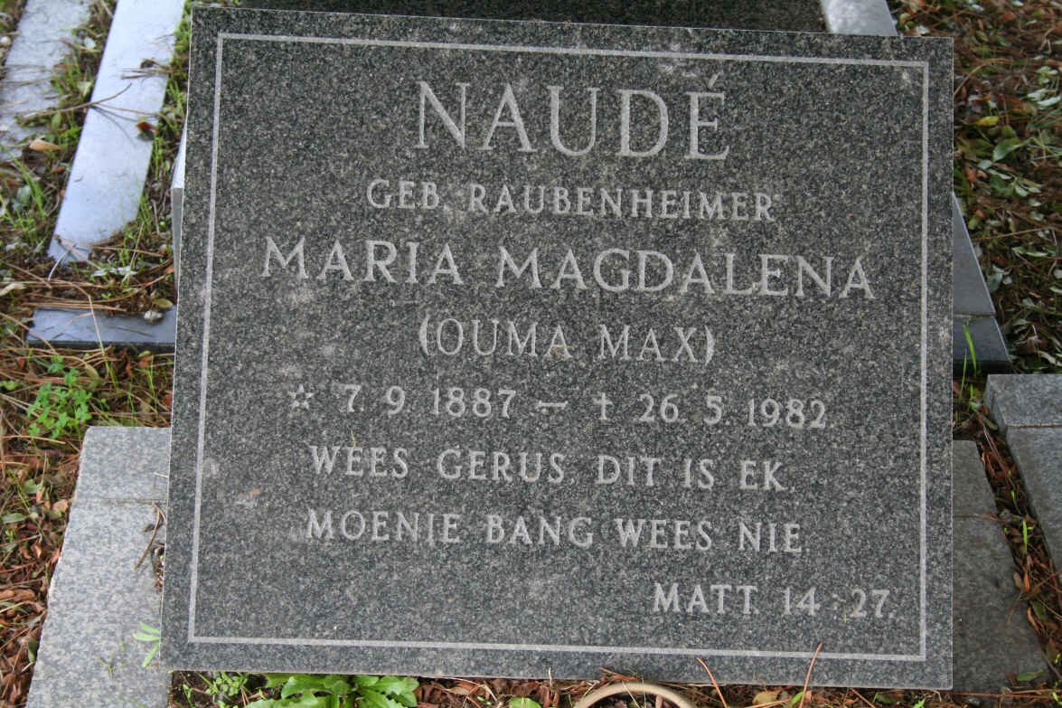 NAUDE Maria Magdalena nee RAUBENHEIMER  1887-1982